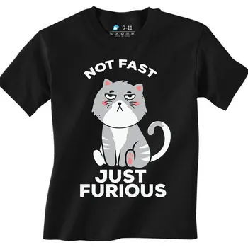 Chlapecké tričko Dětské tričko Naštavaná Kočka Not Fast Just Furious (Velikost: 12-13, Barva: Černá)