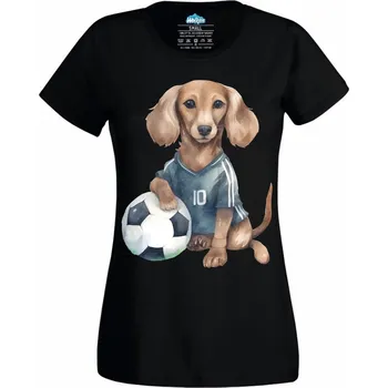 Dámské tričko Dámské tričko Jezevčík Messi 10 (Velikost: M, Barva: Černá)