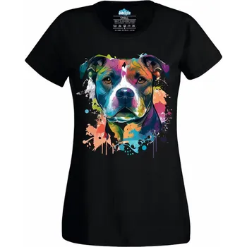 Dámské tričko Stafordšírský bulteriér v Barvách (Velikost: 4XL, Barva: Černá)