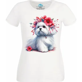 Dámské tričko Elegantní Maltézský psík (Velikost: 4XL, Barva: Bílá)