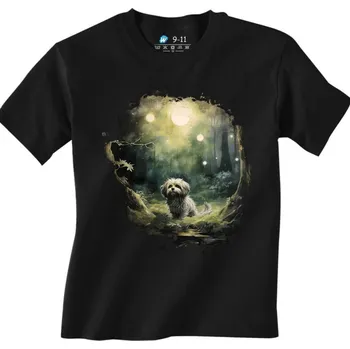 Dětské tričko Havanský psík v Lese Světlušek (Barva: Černá)