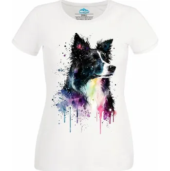 Dámské tričko Akvarelová Border kolie (Velikost: 4XL, Barva: Bílá)