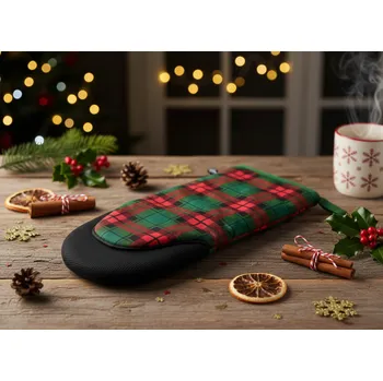 Chňapka Vánoční kuchyňská rukavice se silikonovou chňapkou CHECKY 1 ks, zelená 15x33 cm