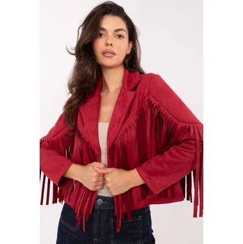 Krátká bunda s dlouhými třásněmi model 89565 červená