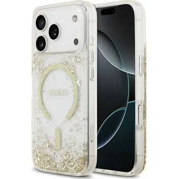 Náhradní kryt pro mobilní telefon Kryt Guess Case iPhone 17 Pro with MagSafe Guhmp17Lrgrged (Resin Bottom Glitter) Gold