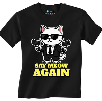 Chlapecké tričko Dětské tričko Kočičí Střelec Say Meow Again (Velikost: 3-4, Barva: Černá)