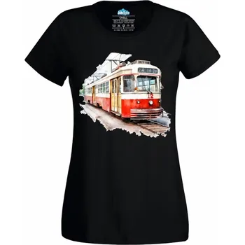 Dámské tričko Vintage tramvaj (Velikost: 4XL, Barva: Černá)