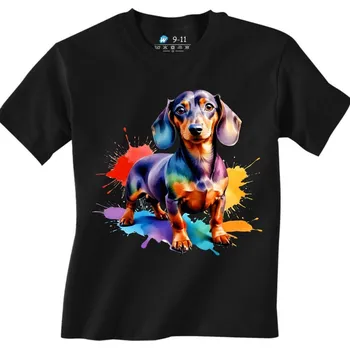 Chlapecké tričko Dětské tričko Jezevčík v Explozi Barev (Velikost: 7-8, Barva: Černá)