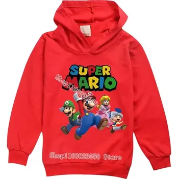 Chlapecký svetr Dětská mikina s kapucí a potiskem Super Mario (červená, vel. 120) Barva: Červená, Velikost: 120