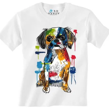 Dívčí tričko Dětské tričko Barevná skica Pekingský palácový psík (Barva: Bílá)