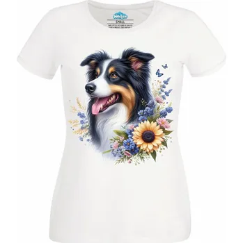 Dámské tričko Letní Border kolie (Velikost: 4XL, Barva: Bílá)