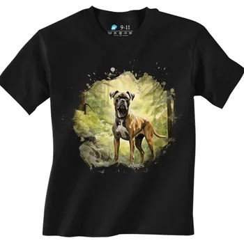 Chlapecké tričko Dětské tričko Německý boxer v Lese (Velikost: 7-8, Barva: Černá)