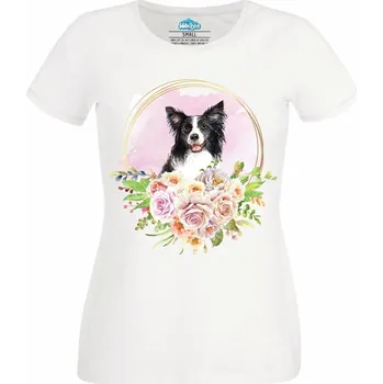 Dámské tričko Něžná Border kolie (Velikost: 4XL, Barva: Bílá)