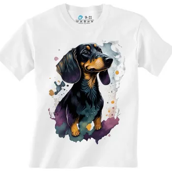 Chlapecké tričko Dětské tričko Akvarelový Jezevčík (Velikost: 5-6, Barva: Bílá)