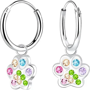 Náušnice Dětské stříbrné náušnice kroužky s barevnou tlapkou Ag 925/1000