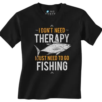 Chlapecké tričko Dětské tričko Nepotřebuju terapii, potřebuji rybařit (Od 3 do 13 let) (Velikost: 3-4, Barva: Černá)