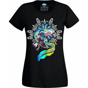 Dámské tričko Dámské tričko Aztécký Válečník Axolotl (Velikost: L, Barva: Černá)