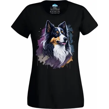 Dámské tričko Border kolie (Velikost: 4XL, Barva: Černá)