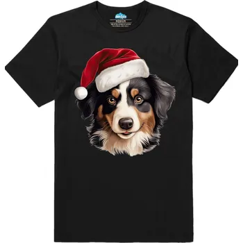 Pánské tričko Pánské tričko Vánoční Australský ovčák (Velikost: L, Barva: Černá)