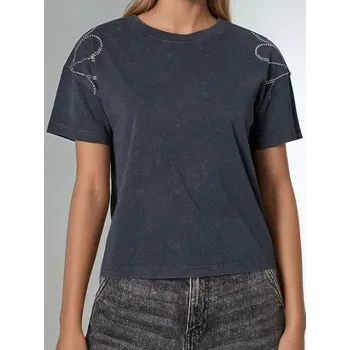 Dámské tričko Sinsay - Bavlněné tričko se sepraným efektem - šedá - 649FG-90X - 649FG-90X-XXL