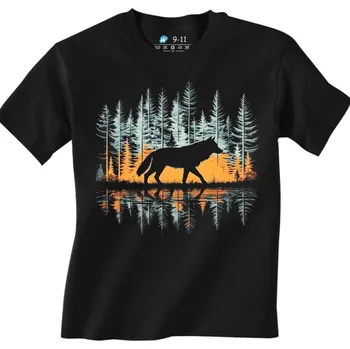 Chlapecké tričko Dětské tričko Toulavý Vlk v Lese (Velikost: 3-4, Barva: Černá)