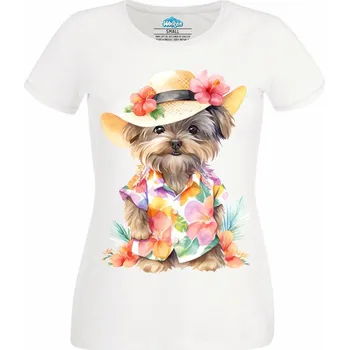 Dámské tričko Letní Jorkšír na Dovolené (Velikost: 4XL, Barva: Bílá)