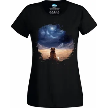 Dámské tričko Pomeranian pod Hvězdným Nebem (Velikost: 4XL, Barva: Černá)