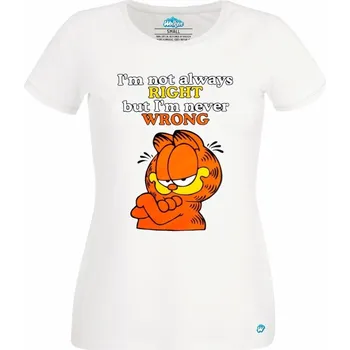 Dámské tričko Garfield „Nikdy se nemýlím“ (Skladem XS-4XL) (Velikost: 4XL, Barva: Bílá)