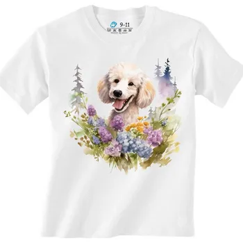 Chlapecké tričko Dětské tričko Veselý Pudl v Přírodě (Velikost: 5-6, Barva: Bílá)