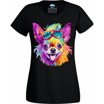 Dámské tričko Párty Čivava (Velikost: 4XL, Barva: Černá)