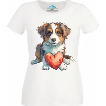 Dámské tričko Dámské tričko Štěně Australského ovčáka (Velikost: M, Barva: Bílá)