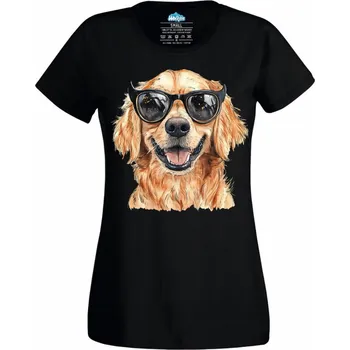 Dámské tričko Dámské tričko Zlatý retrívr v Brýlích (Velikost: XS, Barva: Černá)