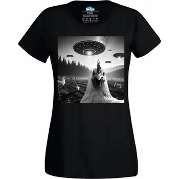 Dámské tričko Únos Slepice UFO (Velikost: 4XL, Barva: Černá)