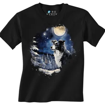 Chlapecké tričko Dětské tričko Border kolie v Zasněženém Lese (Velikost: 7-8, Barva: Černá)