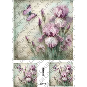 Umělecký papír Rýžový a soft papír na decoupage - Kosatec - KB2973 Materiál: Soft, Rozměr: A4