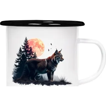 Pánské oblečení Plecháček - smaltový lem s potiskem Rys a měsíc