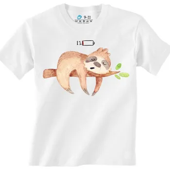 Chlapecké tričko Dětské tričko Líný lenochod 1% Baterie (Velikost: 12-13, Barva: Bílá)