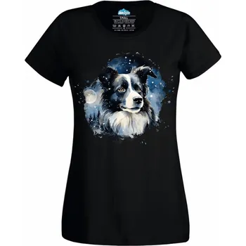 Dámské tričko Border kolie v Měsíční Noci (Velikost: 4XL, Barva: Černá)