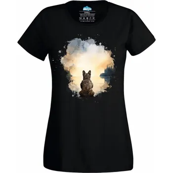 Dámské tričko Francouzský buldoček u Jezera (Velikost: 4XL, Barva: Černá)