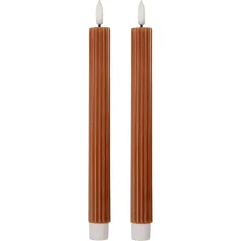 Svícen Hnědá vysoká LED svíčka pruhovaná Bobby (sada 2 ks) – 2x25 cm