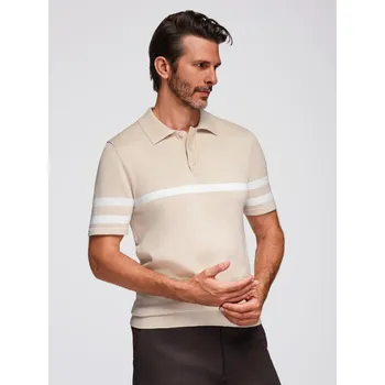 Pánské tričko Pánská polokošile z měkkého úpletu s kontrastními pruhy - béžová V4 OM-POSS-0118 - M
