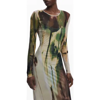 Dámská móda Dlouhé vzorované šaty Desigual DESIGUAL hnědá | zelená | krémová 3431016