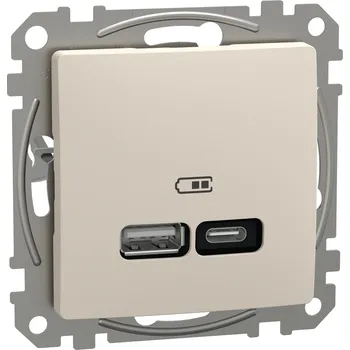 vypínač a zásuvka SDD112405 USB A+C rychlonabíječka 21W béžová, Schneider Electric