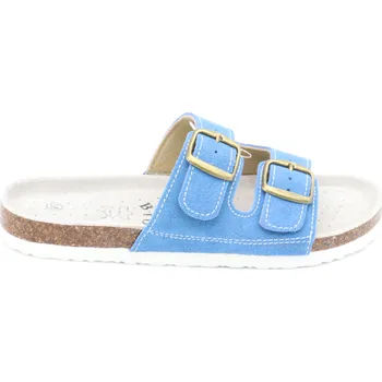 Dámské pantofle SAMLUX® Dámské kožené korkové pantofle světle modré 988-L11 (100% kůže) Barva: Blue, Velikost: 36