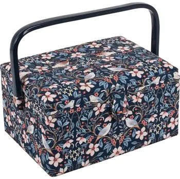 Organizér galanterie Střední košík na šití, pletení a háčkování - Ptáčci na květinách (Sewing box (M): Birds in bloom)