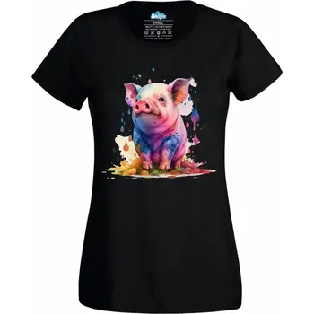 Dámské tričko Barevné Prasátko (Velikost: 4XL, Barva: Černá)