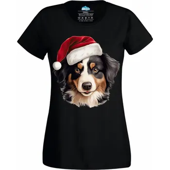 Dámské tričko Vánoční Australský ovčák (Velikost: 4XL, Barva: Černá)