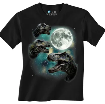 Chlapecké tričko Dětské tričko T-Rexové vyjící na Měsíc (Velikost: 7-8, Barva: Černá)