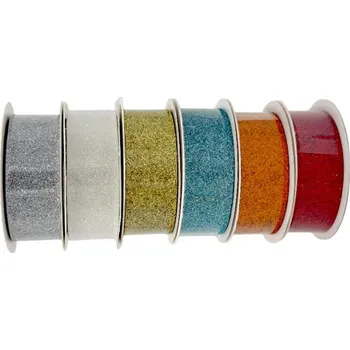 Dárková taška Stuha 3000x25 mm s glitrem, mřížkovaná, mix barev