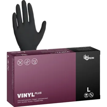 Vyšetřovací rukavice Espeon Vinylové rukavice VINYL PLUS 100 ks, nepudrované, černé, 5.0 g Velikost: L
